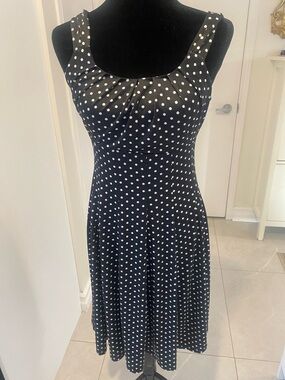 GEORGE black & white silky A-line polka dot sleeveless slip on dress Size Medium